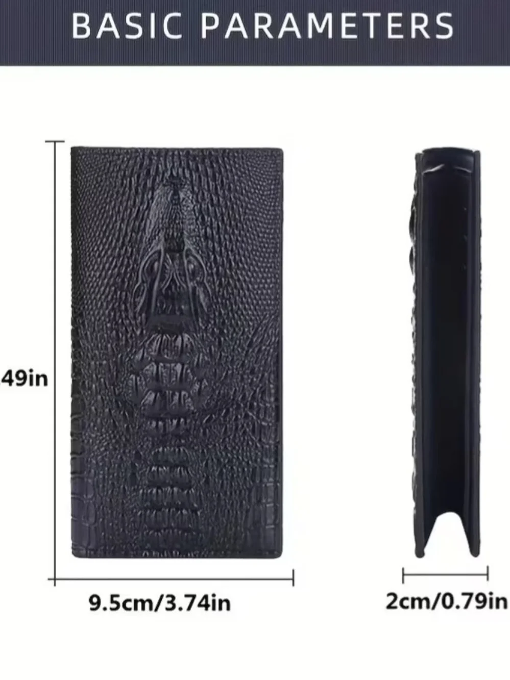 Men's Croc-Embossed Leather Long Wallet / Card Holder - Brown